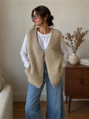 POL Oversized Chunky Grandpa Wool Cotton Cardigan Sweater Teddy Vest Women Large